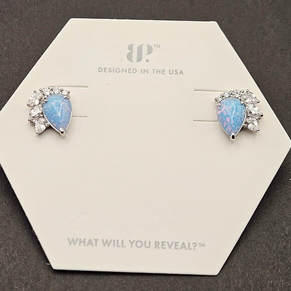 Bomb Party RBP5935 "Strikes At Midnight" Light Blue Fire Opal Earrings - Picture 1 of 5